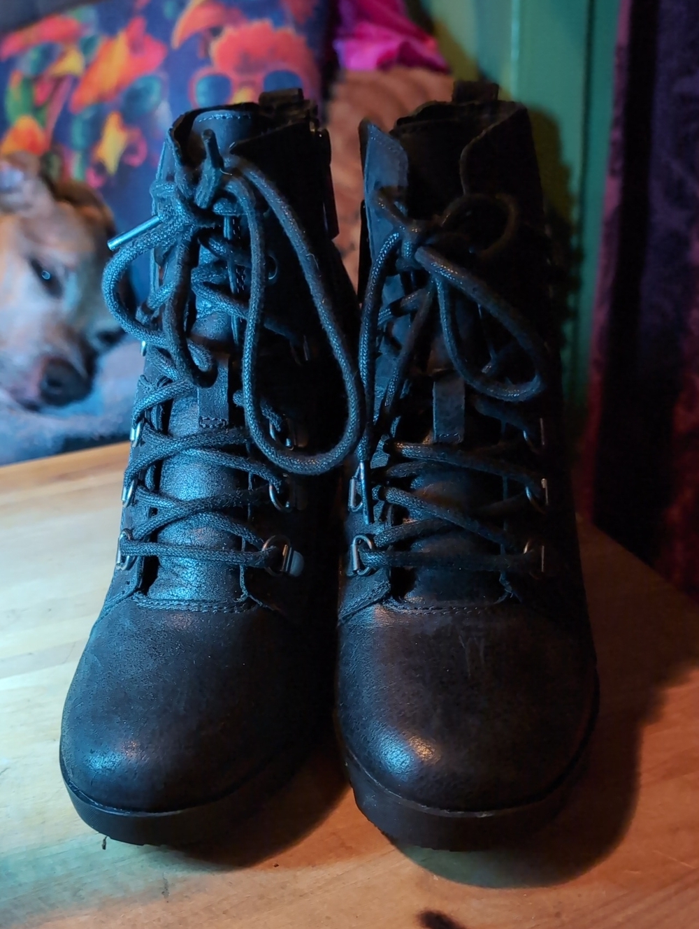 Sorel Black Leather Lace-Up And Side Zip Ankle Booties